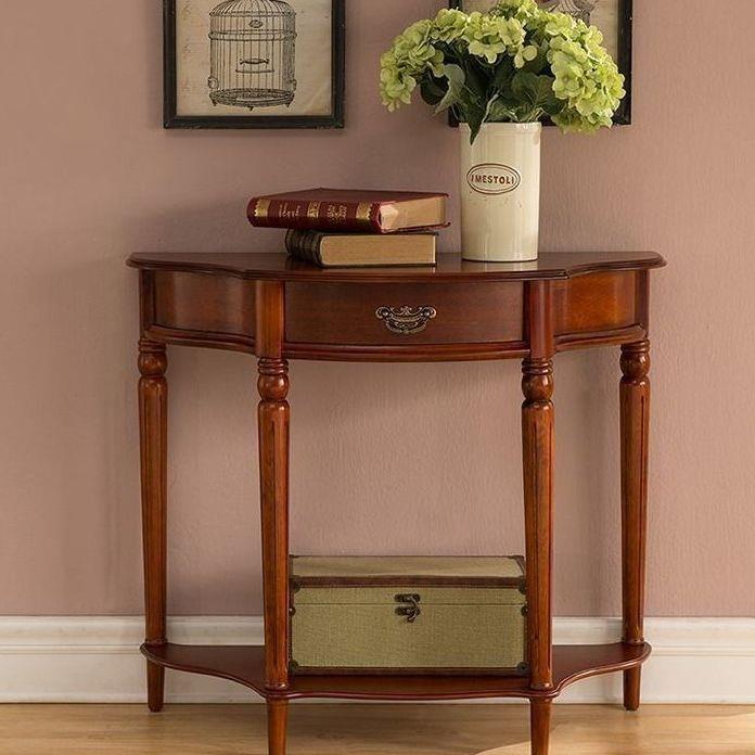 百思宜美式实木入户门窄柜30cm半圆玄关桌轻奢风靠墙玄关柜端景