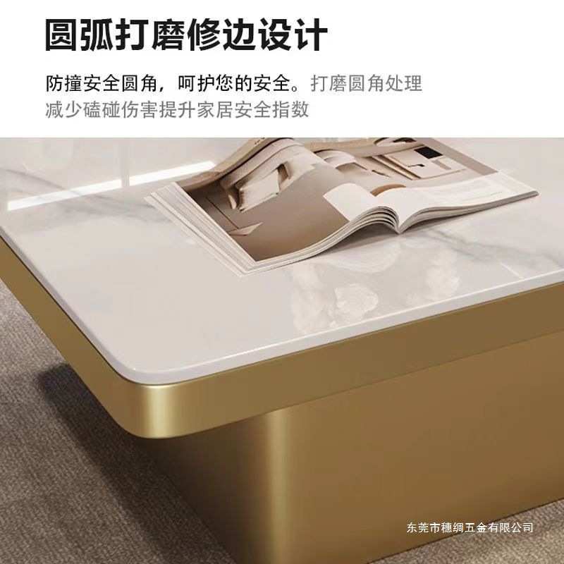 意式高级轻奢岩板正方形现代小户型茶几家用客厅黑色极简简约组合