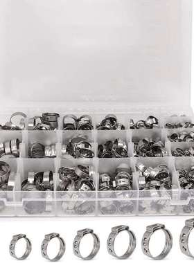 跨境170PCS盒装11种尺寸304不锈钢单耳无级卡箍喉箍软管夹
