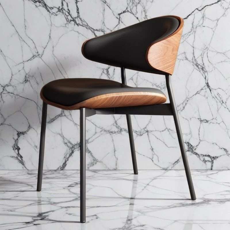 意式轻奢餐椅极简设计师办公椅咖啡厅洽谈区曲木板中古风实木椅子