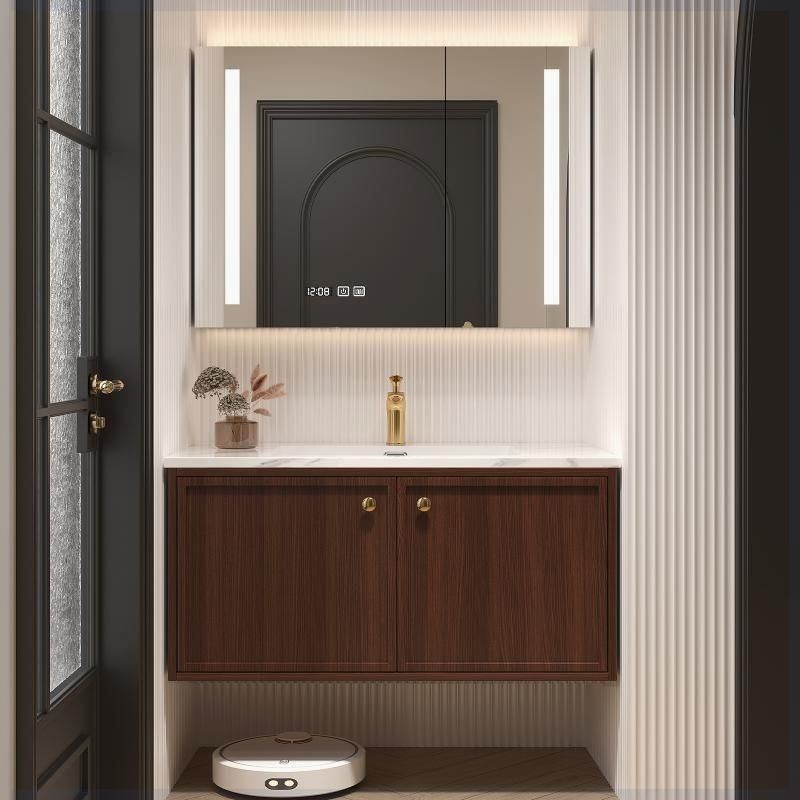 现代新中式橡木77/87/97/107/1E17CM陶瓷一体盆浴室柜洗手台定制