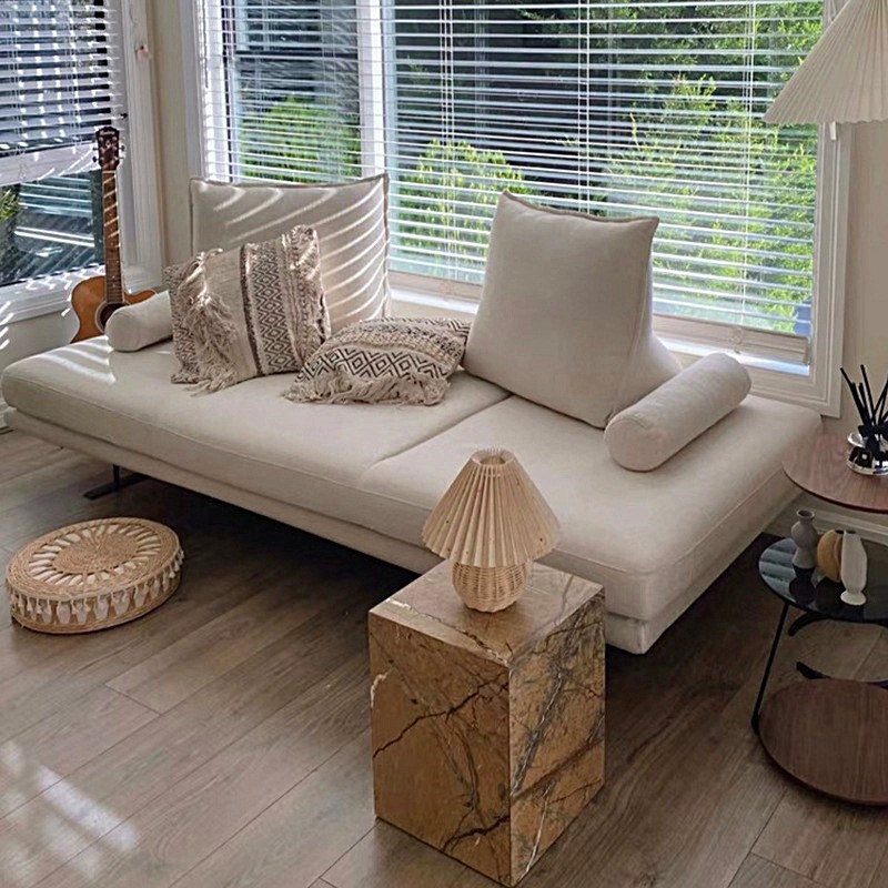 北欧现代小户型双人位极简客厅休闲会G所创意无靠背无扶手布艺沙