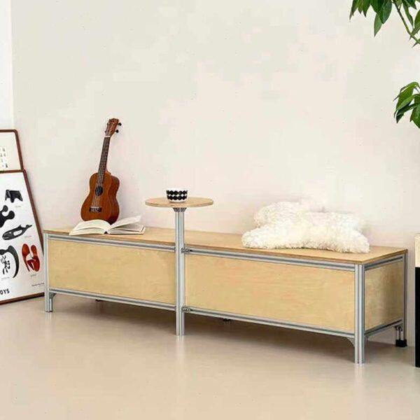 北欧咖啡厅靠墙卡座桌子一体海洋板长凳矮凳铝合金型材小圆桌座椅