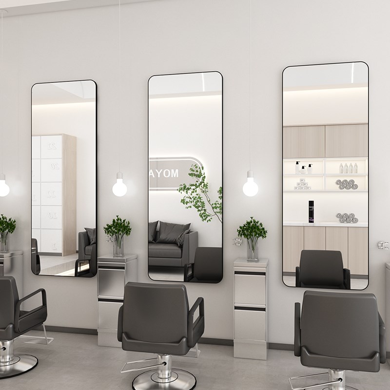 网红理髲店镜子发k廊专用美发店镜台壁挂式潮款单面镜剪发烫染区