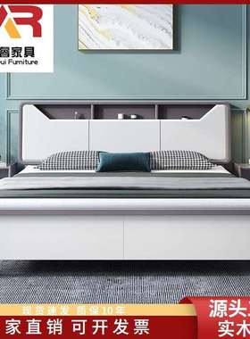 白色实木床1.8米双人床现代简约1.5m主卧经济型储物民宿高箱婚床