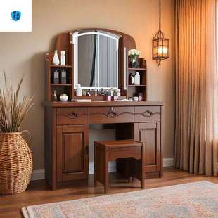 婚房主卧实木化妆桌 收纳一体中式 2025新款 梳妆台现代家用卧室老式