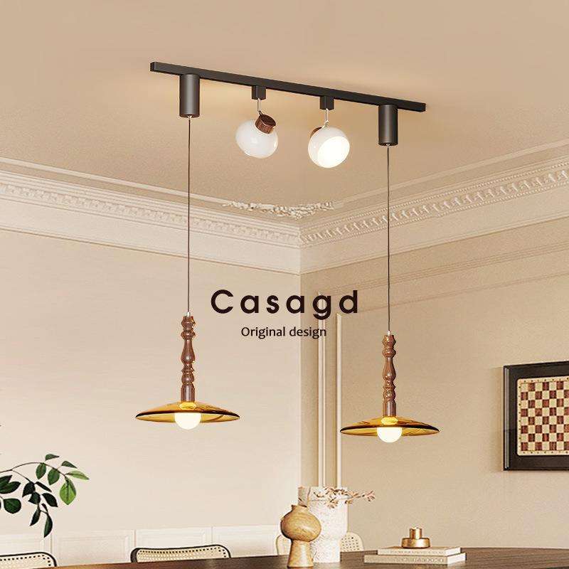 2025新款中古餐厅吊灯可移位轨道射灯简约现代长条餐桌吧台岛台灯