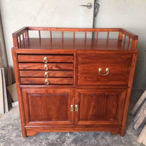 老榆木家具实木茶水柜多功能储藏普洱茶柜花梨色新中式仿古餐边柜