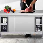 不锈钢拉门台厨房专用操作台储物柜家商用打荷台碗柜桌子