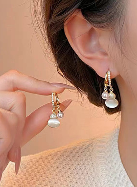 轻奢葫芦珍珠耳钉新独特时尚OL耳环小众设计高级感耳饰女