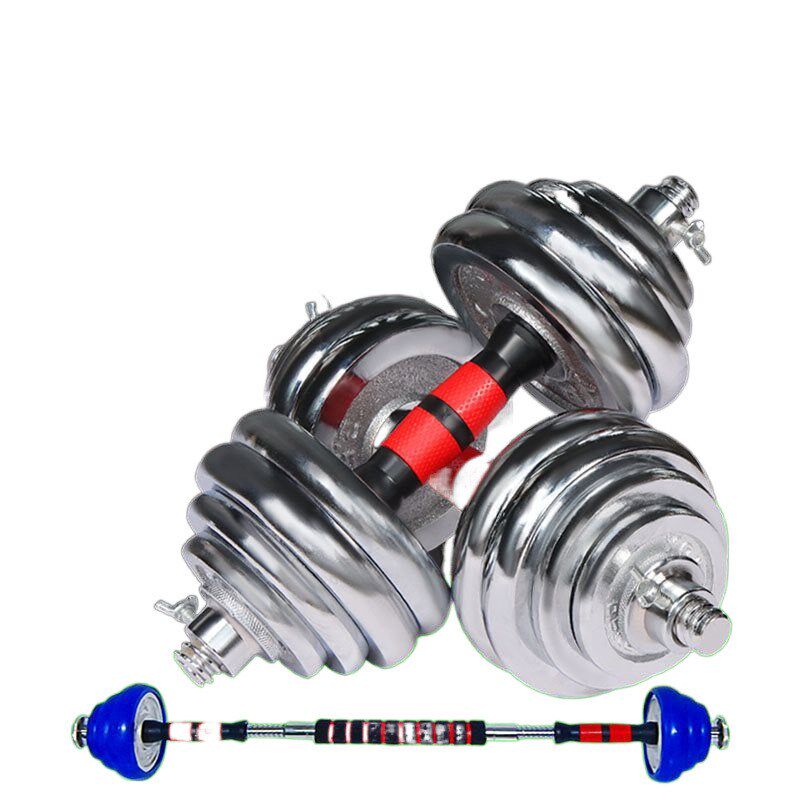 哑铃电镀纯铁实心男士健身家用彩胶杆20可调节重量杠铃宿舍亚铃