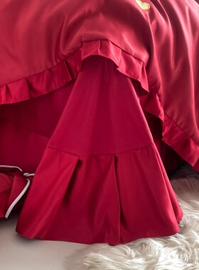 Y8Z少女公主爱心刺绣婚庆四件套大红色床单被套结婚床上斜纹