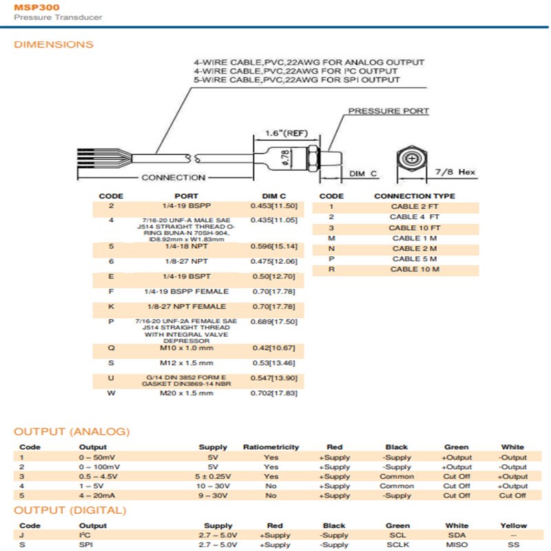 MSP-300-2K5-P-4-N-1   精量Meas   压力传感器   原装