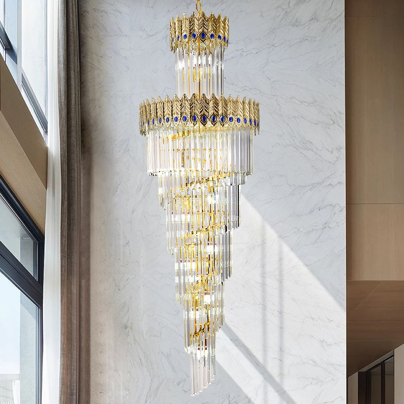 客厅复式楼别墅水晶大吊灯轻奢挑空E楼中楼自建房奢华楼梯间长吊