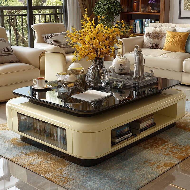 玻璃茶几a客厅家用2025新款双层加高茶台现代简约镂空小户型茶几