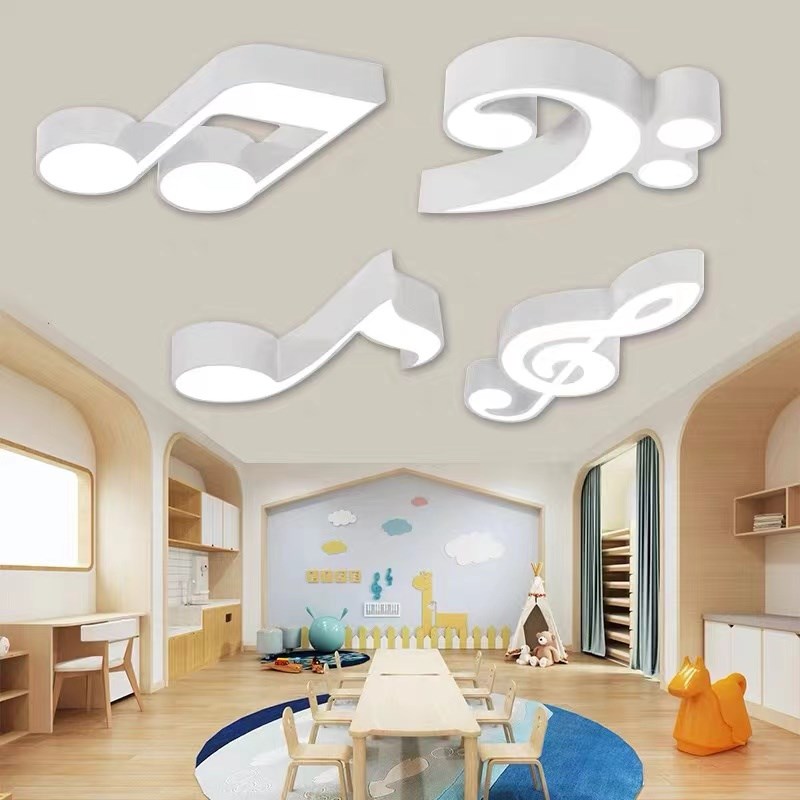 幼儿园卡通音符吸顶灯培训机构教室格栅大厅灯音乐U符号白色大吊