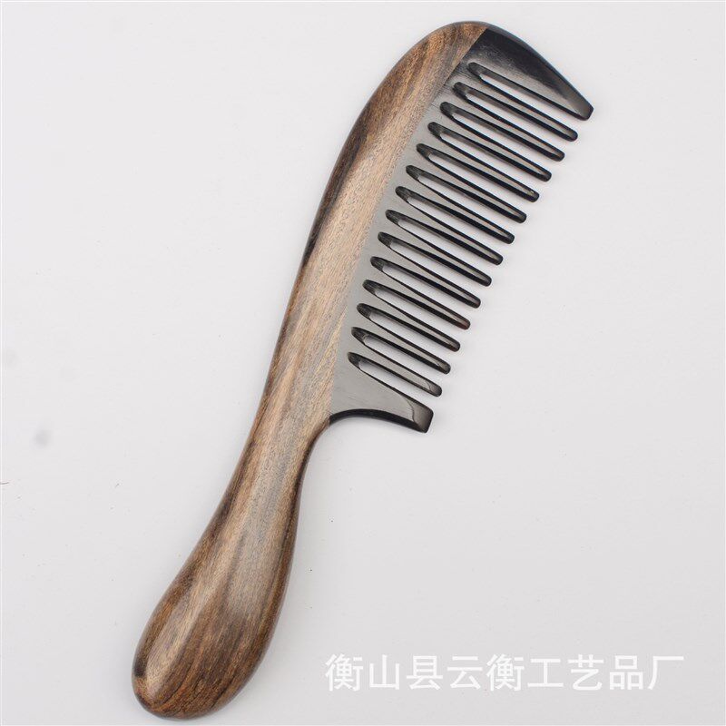 天然沉贵宝木梳子拼牛角按摩梳家用榫卯拼接鼓柄加厚木质牛角