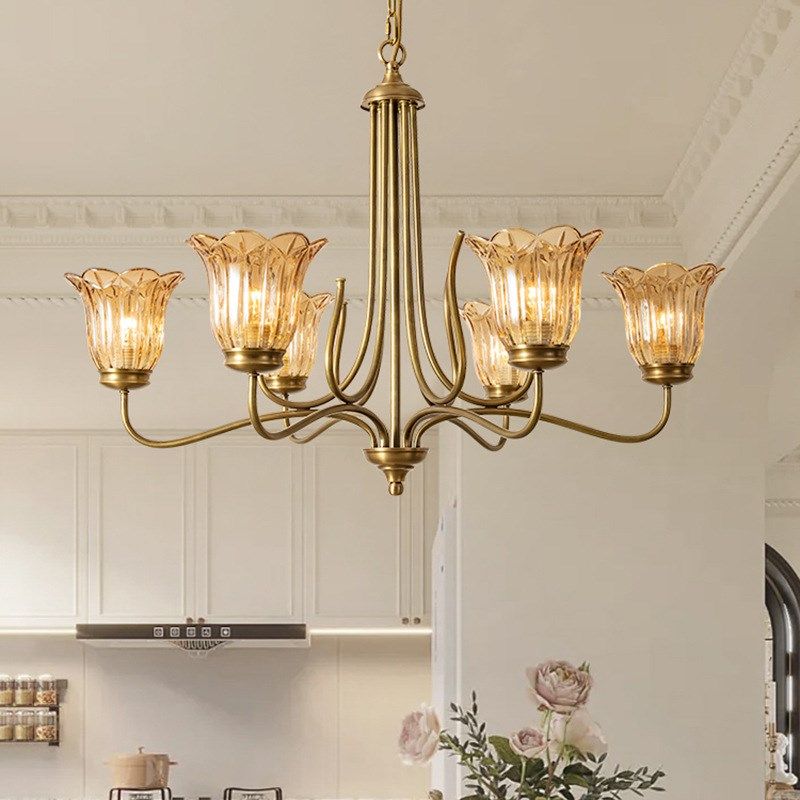 美式复古吊灯客厅灯全铜轻奢法式高级感餐厅灯具古铜玻璃卧室灯饰