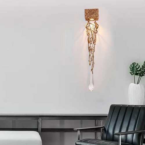 轻奢全铜树枝客厅水晶壁灯别墅创意卧室床头走廊艺术灯具led灯