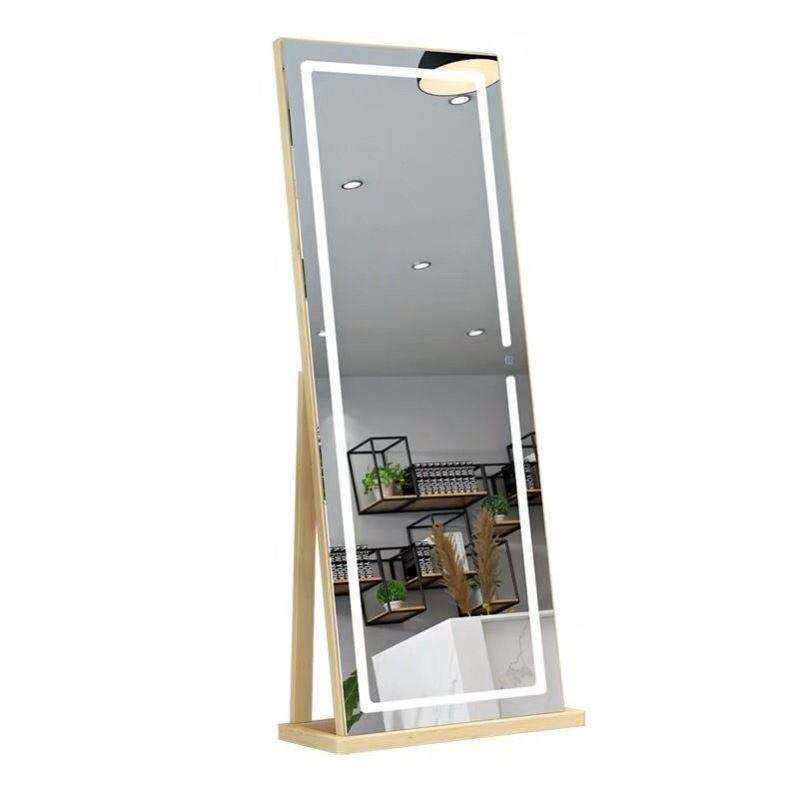 实木网红理发店镜台美发镜子发廊LED镜子实木带灯简约落地镜
