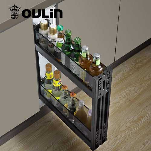 窄柜窄缝拉篮厨房橱柜极窄抽拉柜侧装超窄调味拉篮抽屉置物架