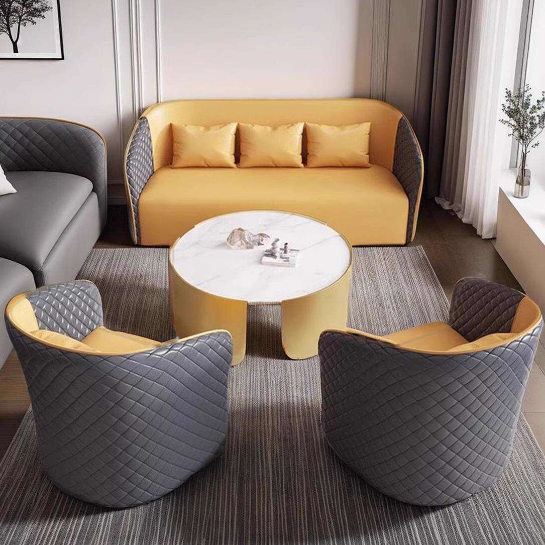 现代简约洽谈沙发商务会客大堂售楼处酒店桌椅组合轻奢皮艺沙发椅