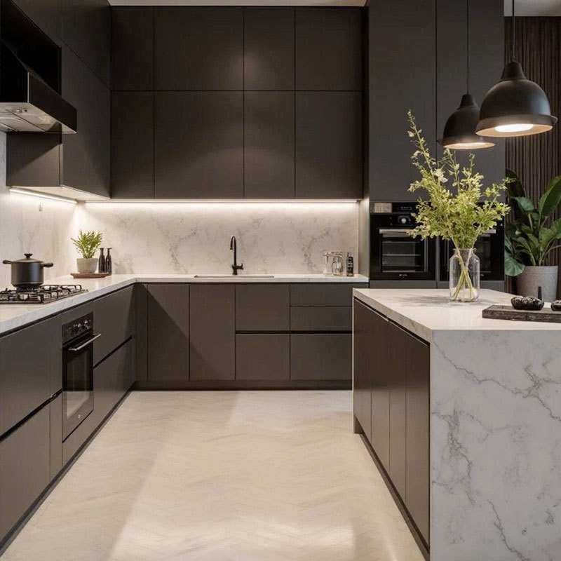 佛山外贸橱柜工厂 轻奢意式一体置物柜出口工程开放性整体橱柜