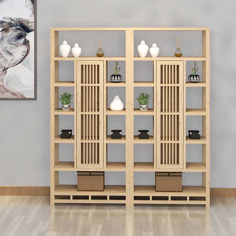 中式全实木落地书架 客厅书房原木置物架 创意博古架多宝阁装饰架