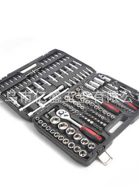 亮面172PCS机修汽修随车五金套筒工具组合铁箱棘轮镀铬扳手万向接