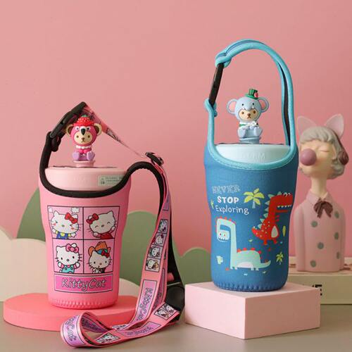 通用GERM泰迪吸管杯的可爱杯套470ml手提大人斜跨保护套隔热防烫