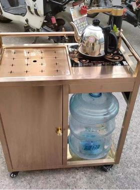 酒店餐厅桌边泡茶车茶水车移动不锈钢酒水车点心服务车小茶几茶台