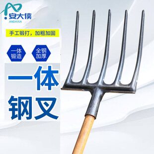 安大侠翻地松土钢叉头农用开荒深挖叉草工具五齿【单叉头】