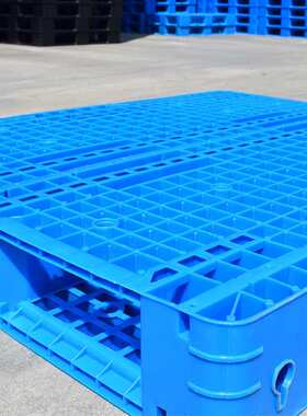 蓝色四面进叉网格双面叉车托盘耐用抗压稳固坚固防滑堆叠货架专用