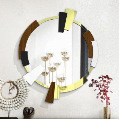 铁艺玄关镜浴室镜圆形太阳装饰镜艺术背景墙镜仿古金色走廊壁挂镜