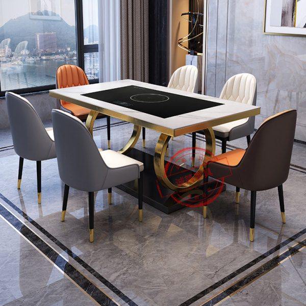 轻奢岩板餐桌椅组合内嵌电磁炉长方形可加热暖菜家用饭店火锅方桌,住宅家具,岩板餐桌,淘宝优惠券,粉丝福利购,淘宝优惠卷