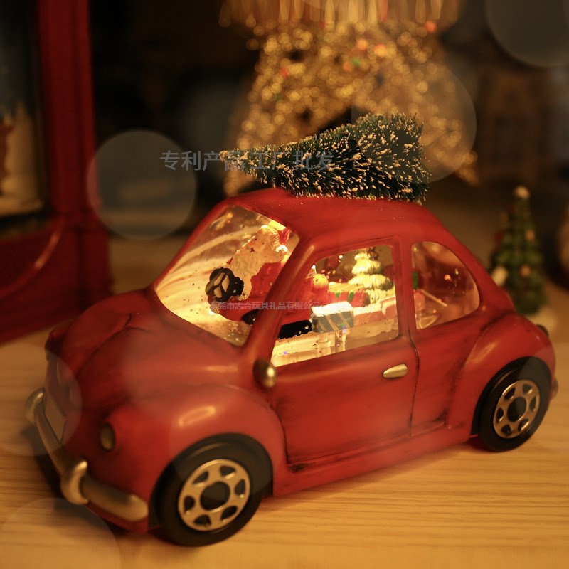 圣诞小汽车节日礼品飘雪水灯水球 创意圣诞下雪摆V件八音盒音乐盒