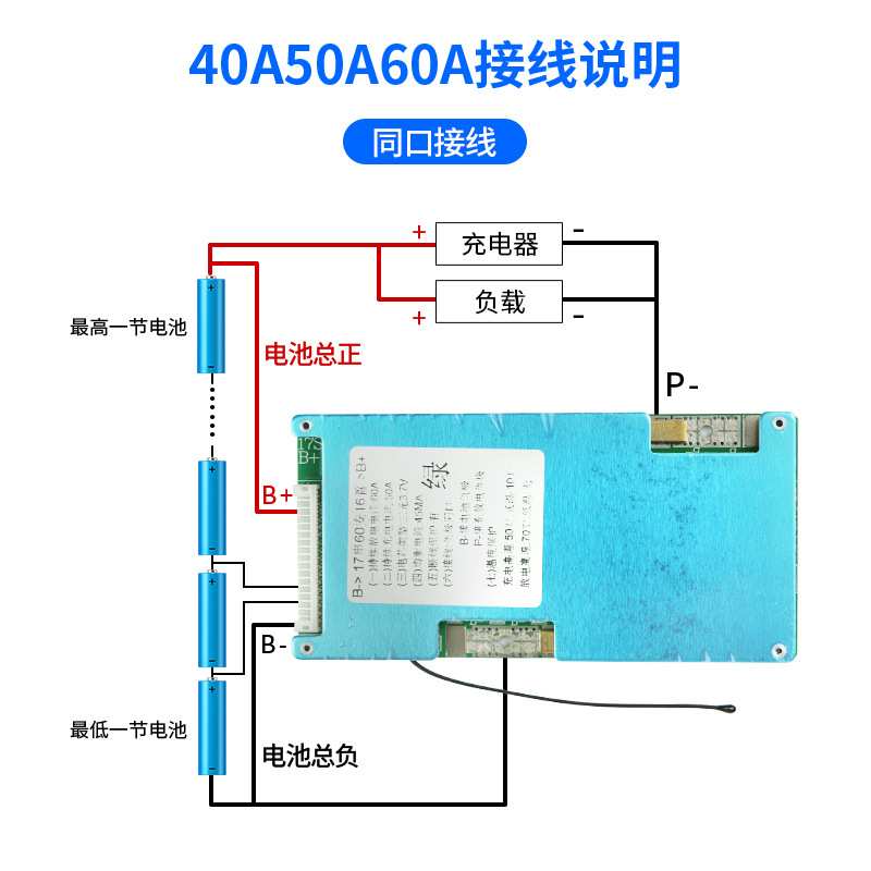 17串62V锂电池保护板三元负极同口大电流40A至120带均衡和温控动