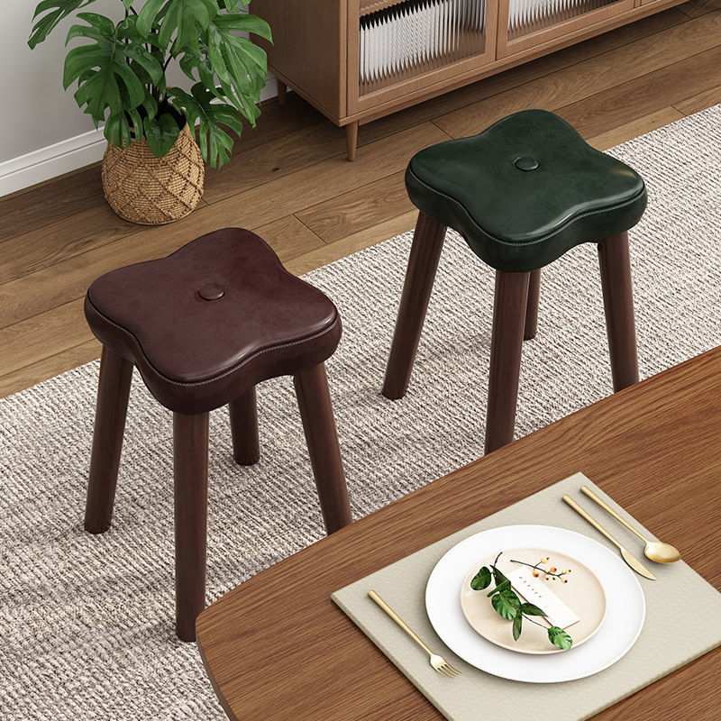 网红实木凳子家用原木凳可叠放四叶凳餐厅软椅子简约卧室化妆凳