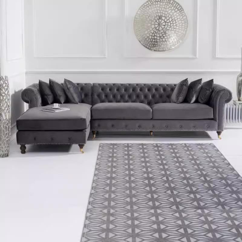 北欧轻奢墨绿色丝绒布艺转角沙发组合美式别墅客厅小户型贵妃沙发