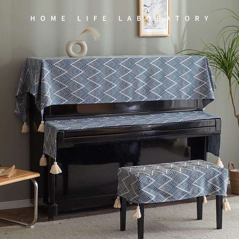 轻奢高档现代简约电钢琴防尘罩半罩凳子盖布三件全套家用布艺盖巾