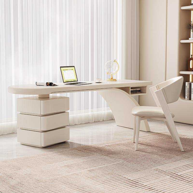 奶油风实木书桌家用设计师款法式轻奢写字台现代简约网红办公桌子
