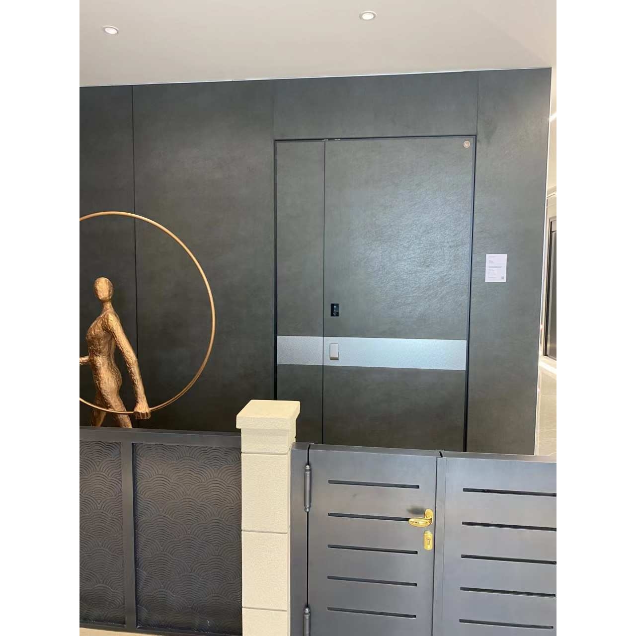 2022设计师款岩板门子母入户门源头厂家精雕铸铝门双面铝板别墅门