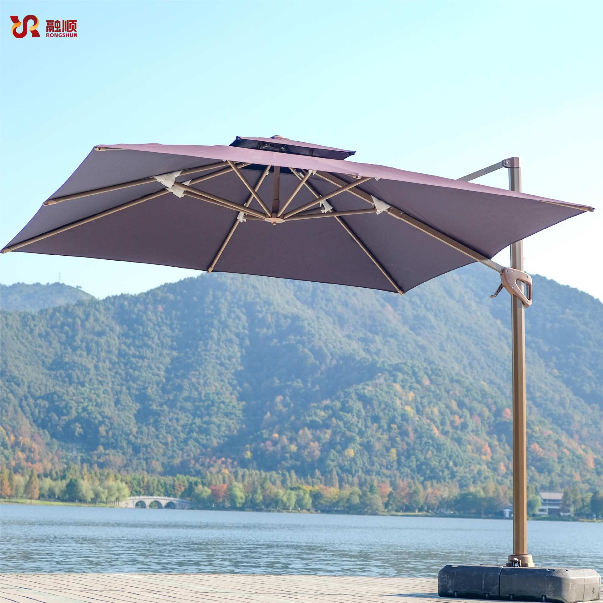 户外大型遮阳伞庭院花园露台商用太阳伞方形摆摊室外太阳能罗马伞