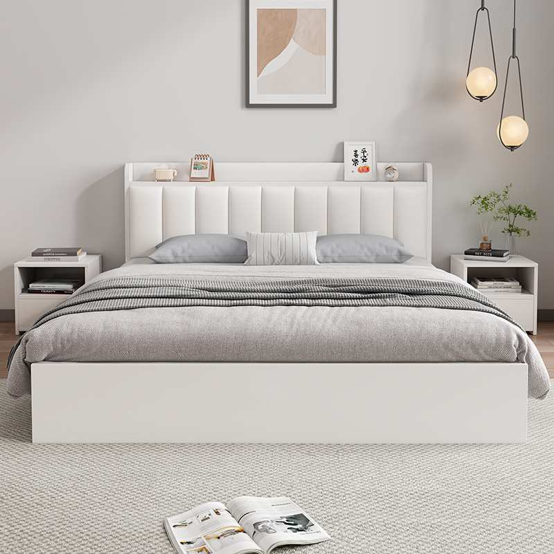 现代床出租房用1.8榻榻米储物双人床实木简约家用奶油风1.5单人床