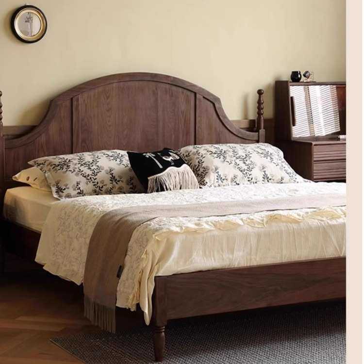 厂家直销北美黑胡桃木法式复古实木床简约樱桃木原木卧室双人婚床