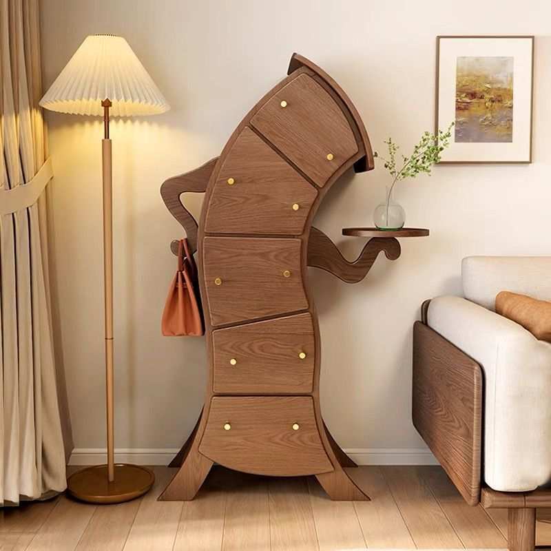 实木叉腰斗柜卧室收纳柜机器人歪脖子储物柜轻奢现代客厅五斗柜子