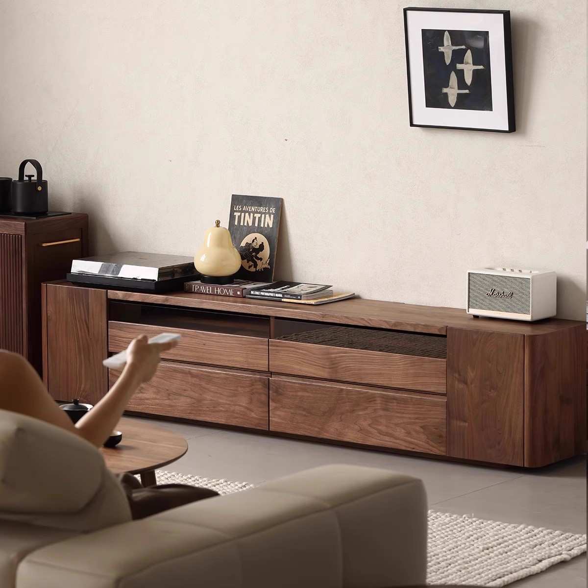 北美黑胡桃木全实木电视柜北欧简约客厅家用电视柜收纳一体储物柜