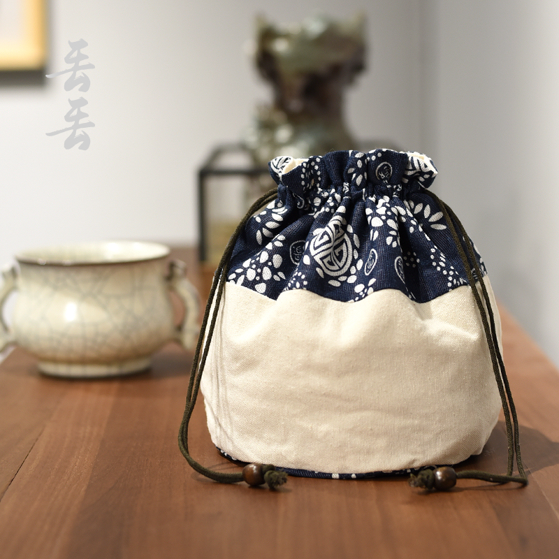 茶饼茶叶罐收纳i束口布袋棉麻单层圆底锦囊袋便携旅行包装大号袋