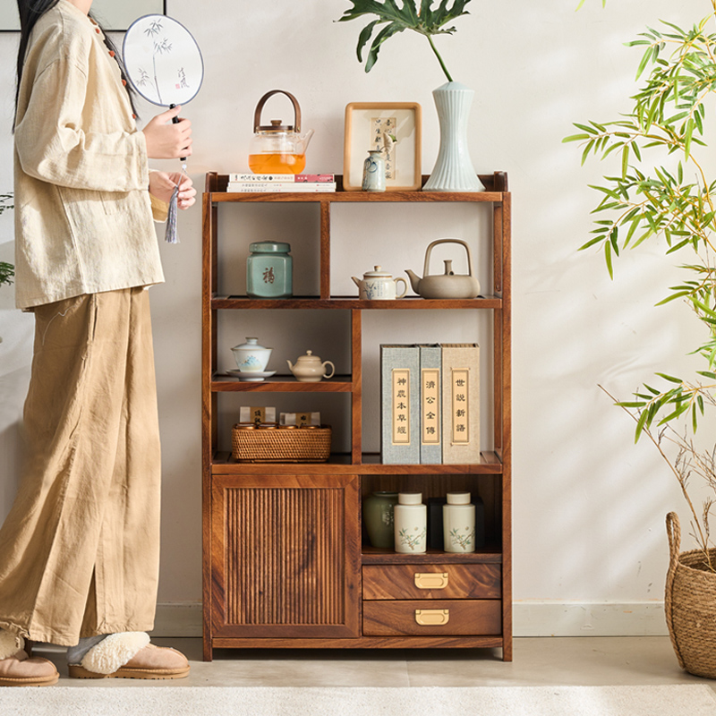 胡桃木博古架中式茶m柜茶具置物架实木茶叶展示柜茶架子书柜书架