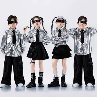 儿童合唱演出服女童爵士舞服装亮片男童架子鼓hiphop街舞表演套装